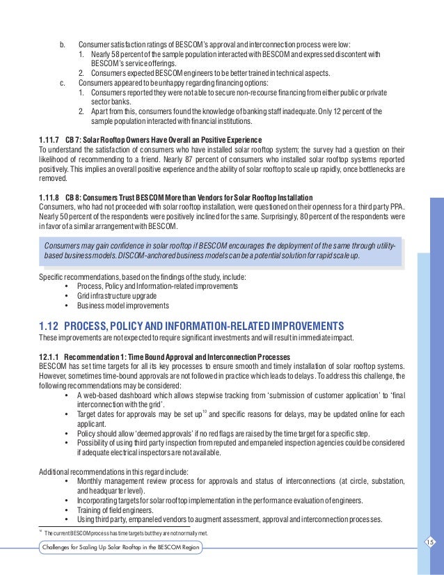 Challenges For Scaling Up Solar Rooftop In The Bescom Region