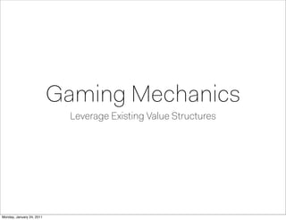 Gaming Mechanics
                            Leverage Existing Value Structures




Monday, January 24, 2011
 