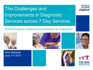 The Challenges and
Improvements in Diagnostic
Services across 7 Day Services
Prof Erika Denton, National Clinical Director for Diagnostics
West Midlands
June 11th 2014
 