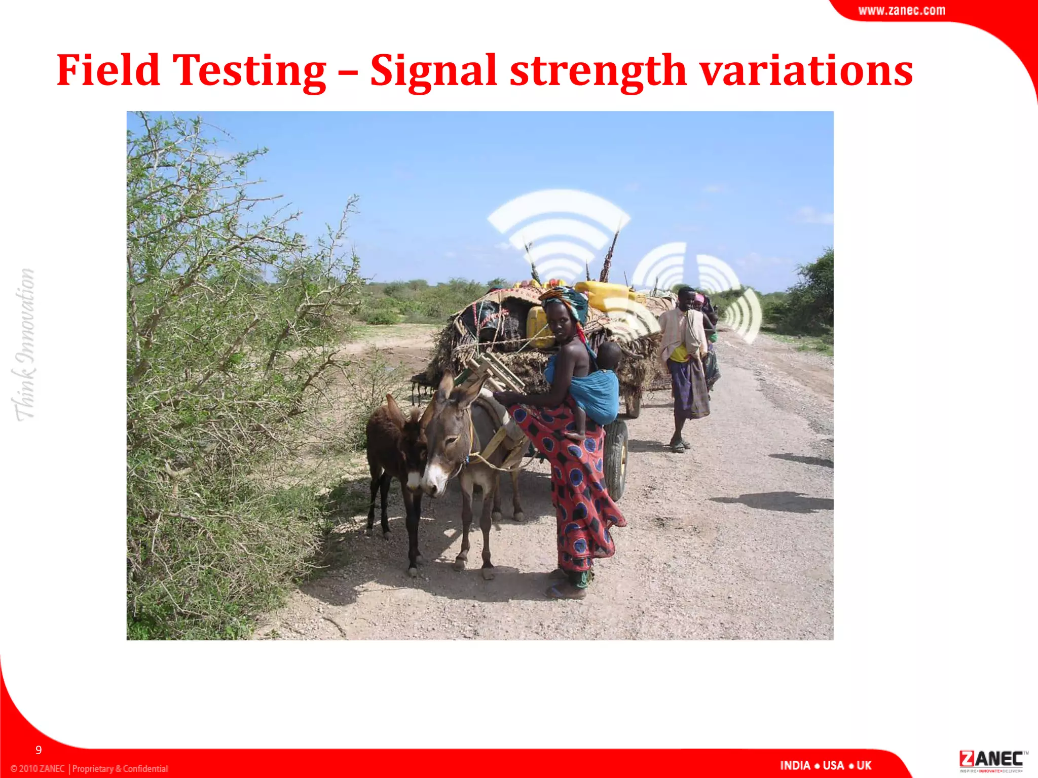 Field Testing – Signal strength variations
9
 