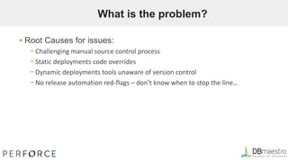 What is the problem?
▪ Root Causes for issues:
− Challenging manual source control process
− Static deployments code overrides
− Dynamic deployments tools unaware of version control
− No release automation red-flags – don’t know when to stop the line…
 