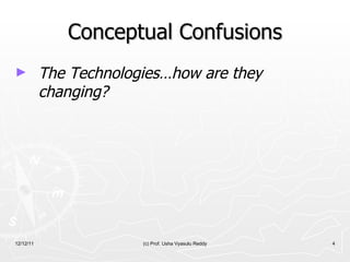 Conceptual Confusions The Technologies…how are they changing?   12/12/11 (c) Prof. Usha Vyasulu Reddy 