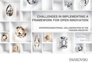 CHALLENGES IN IMPLEMENTING A
FRAMEWORK FOR OPEN INNOVATION
INTERORGANIZATIONAL COLLABORATION IN THE
FASHION INDUSTRY
Hannes Erler
Director
Open Innovation Networks
London
October 17th, 2014
 