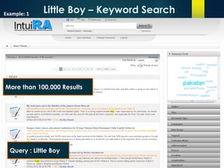 Little Boy – Keyword Search
Keyword search retrieves irrelevant
documents in results as well
32
Example: 1
Query : Little Boy
More than 100,000 Results
 