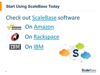 15
Start Using ScaleBase Today
Check out ScaleBase software
On Rackspace
On Amazon
On IBM
 