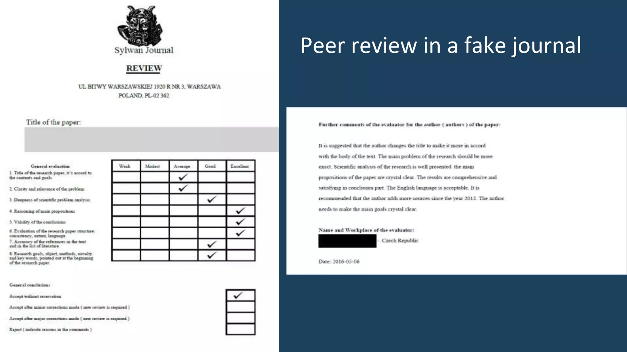 Peer review in a fake journal
 