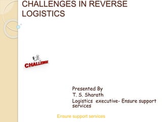 CHALLENGES IN REVERSE
LOGISTICS
Presented By
T. S. Sharath
Logistics executive- Ensure support
services
Ensure support services
 