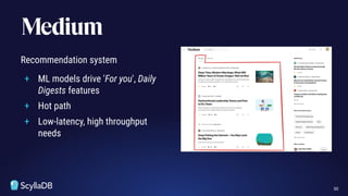Recommendation system
+ ML models drive 'For you', Daily
Digests features
+ Hot path
+ Low-latency, high throughput
needs
30
 