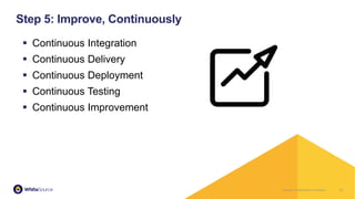 Company Confidential & ProprietaryCompany Confidential & Proprietary 17
Step 5: Improve, Continuously
▪ Continuous Integration
▪ Continuous Delivery
▪ Continuous Deployment
▪ Continuous Testing
▪ Continuous Improvement
 