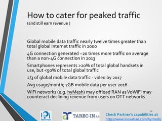 CSP’s Generic Challenges
CSPs everywhere, the future has "catch-22" written all over it.
With technology evolving in every direction, business models
under threat and increasing security issues, network operators
are obviously at a critical juncture. Need to Redesign internet?
Upcoming new technology providing seamless roaming to
WiFi will offload 4G traffic and revenue
Services realized on Obsolete gear must shift to Cloud based -
as for all new services, to enable quick time2market and RoI
KeepTop20 customers, value subs, reduce churn, battle fraud
Will balloon/drone based SkyNet appear offering broadband
services any/every-where, energized by RFCS & solar-power?
11
www.tarec-in.com
 