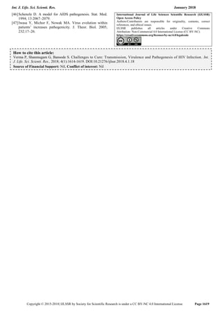Nowak Infection Model Challenges to Cure: Transmission, Virulence and Pathogenesis of HIV ...
