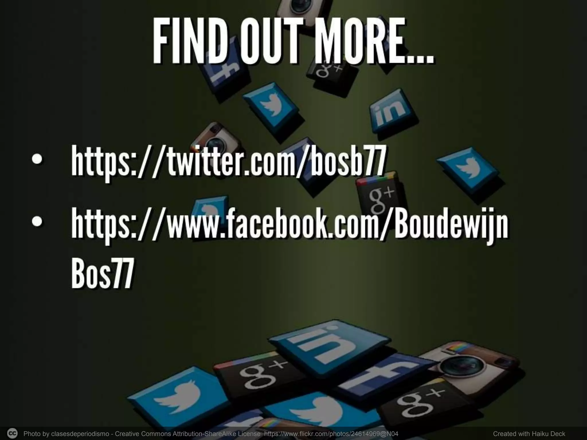 Photo by clasesdeperiodismo - Creative Commons Attribution-ShareAlike License https://www.flickr.com/photos/24614969@N04 Created with Haiku Deck
 