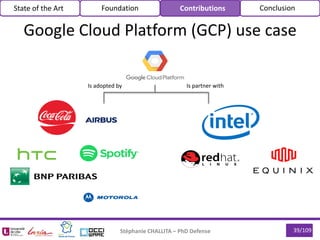 39/109Stéphanie CHALLITA – PhD Defense
Google Cloud Platform (GCP) use case
State of the Art Foundation Contributions Conc...