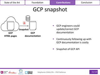 Stéphanie CHALLITA – PhD Defense 43/109
GCP snapshot
 GCP engineers could
update/correct GCP
documentation
 Continuously...