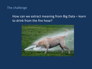 The challenge
How can we extract meaning from Big Data – learn
to drink from the fire hose?
 