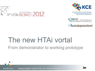 The new HTAi vortal
    From demonstrator to working prototype



25/06/2012   Patrice Chalon, Sigrid Droste, Sari Susanna Ormstad
 