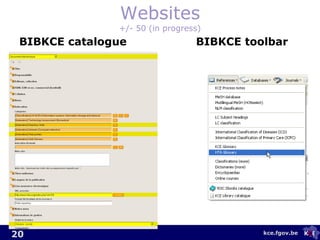 Websites +/- 50 (in progress) <ul><li>BIBKCE catalogue </li></ul><ul><li>BIBKCE toolbar </li></ul>