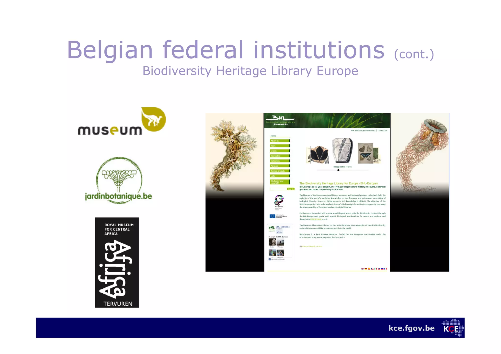 kce.fgov.be
Belgian federal institutions (cont.)
Biodiversity Heritage Library Europe
 