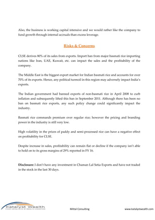 Chaman Lal Setia Exports (Bse Code 530307) - Nov16 Katalyst Wealth Alpha Report