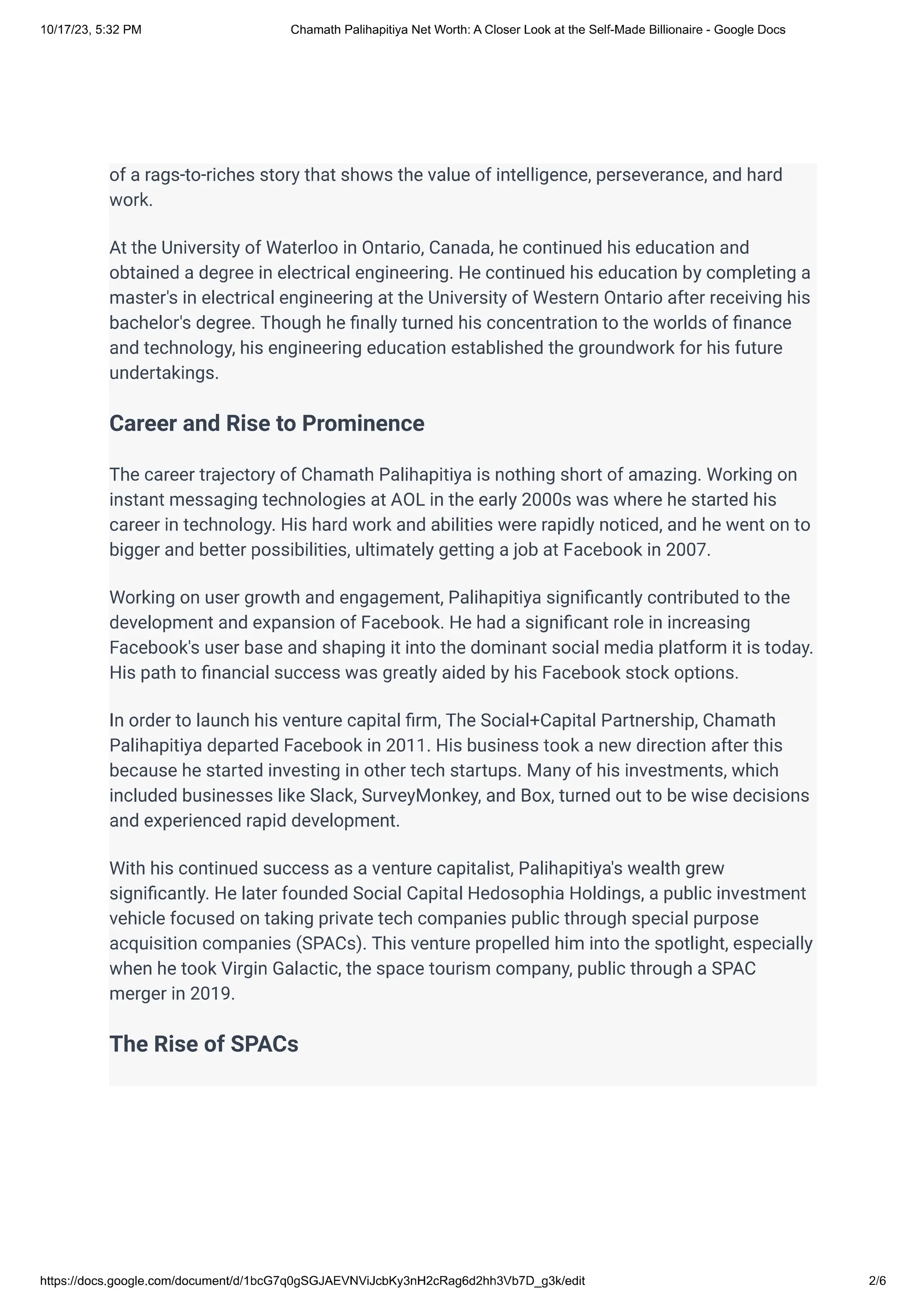 Chamath Palihapitiya Net Worth-A Closer Look at the Self-Made Billionaire |  PDF