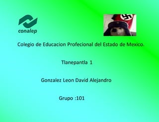 Colegio de Educacion Profecional del Estado de Mexico.
Tlanepantla 1
Gonzalez Leon David Alejandro
Grupo :101
 