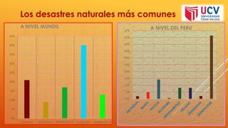 Los desastres naturales más comunes
0%
5%
10%
15%
20%
25%
30%
35%
40%
45%
VOLCAN INCENDIO TERREMOTOS HURACÁN MAREMOTOS
A NIVEL MUNDIL
0%
5%
10%
15%
20%
25%
30%
35%
40%
45%
50%
A NIVEL DEL PERU
 