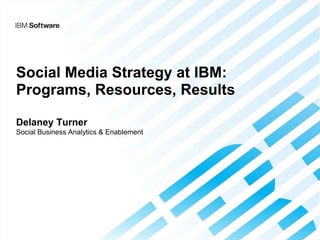 Social Media Strategy at IBM:
Programs, Resources, Results
Delaney Turner
Social Business Analytics & Enablement
 