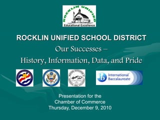ROCKLIN UNIFIED SCHOOL DISTRICT Our Successes –  History, Information, Data, and Pride                   Presentation for the  Chamber of Commerce Thursday, December 9, 2010 