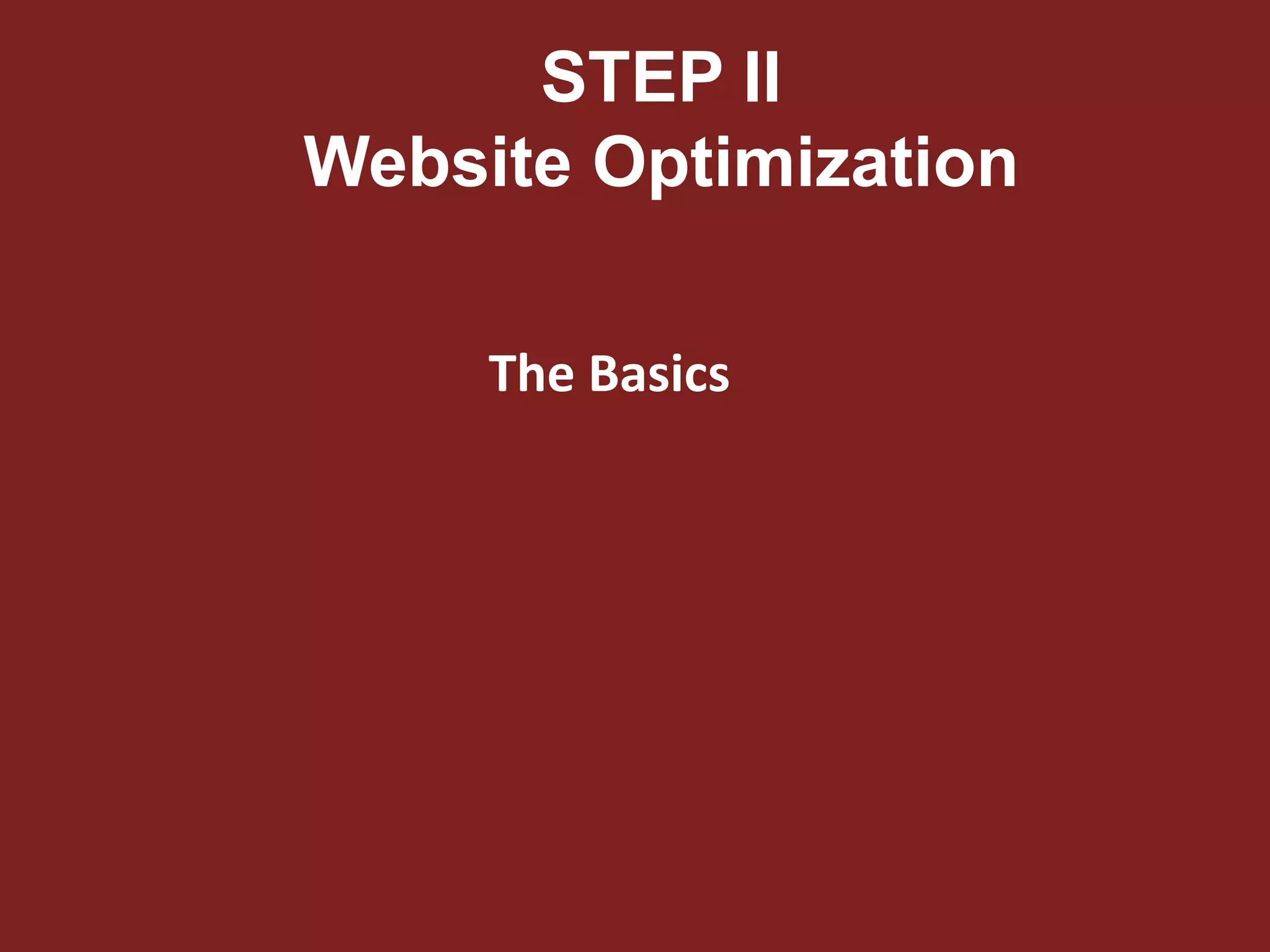 STEP II
Website Optimization
The Basics
 