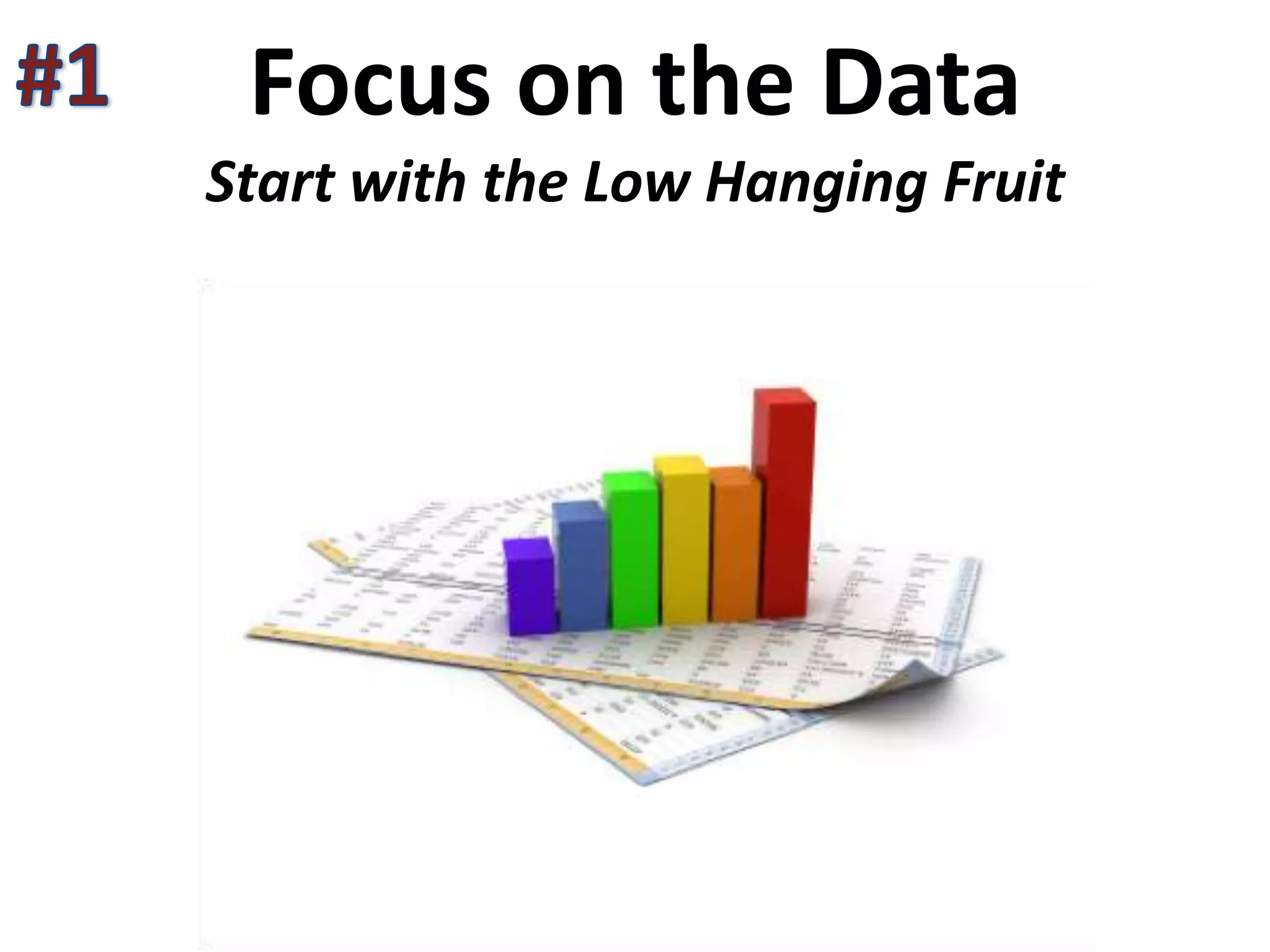 Focus on the Data
Start with the Low Hanging Fruit
 