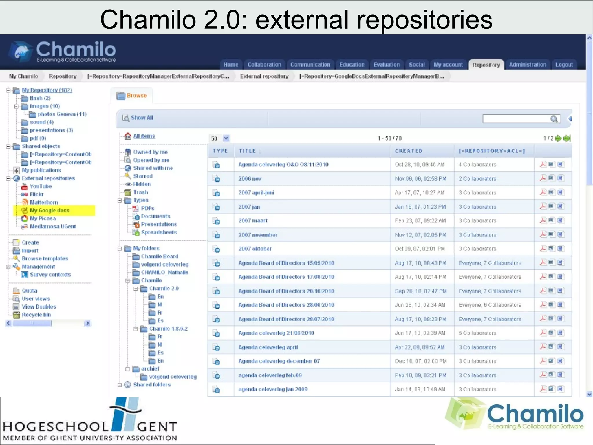 Chamilo 2.0: external repositories                                 