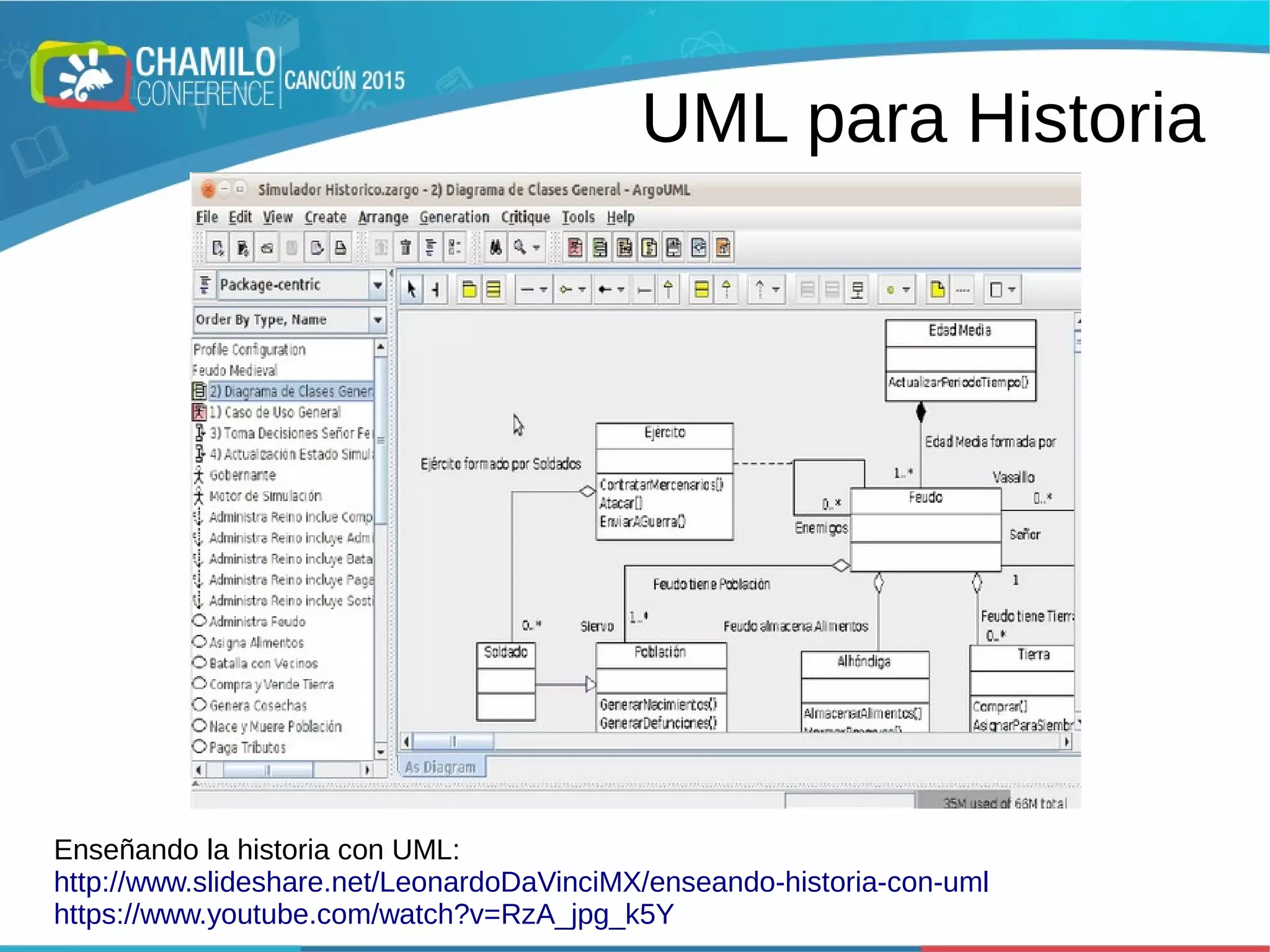 UML para Historia
x+ 1
x−1
Enseñando la historia con UML:
http://www.slideshare.net/LeonardoDaVinciMX/enseando-historia-con-uml
https://www.youtube.com/watch?v=RzA_jpg_k5Y
 