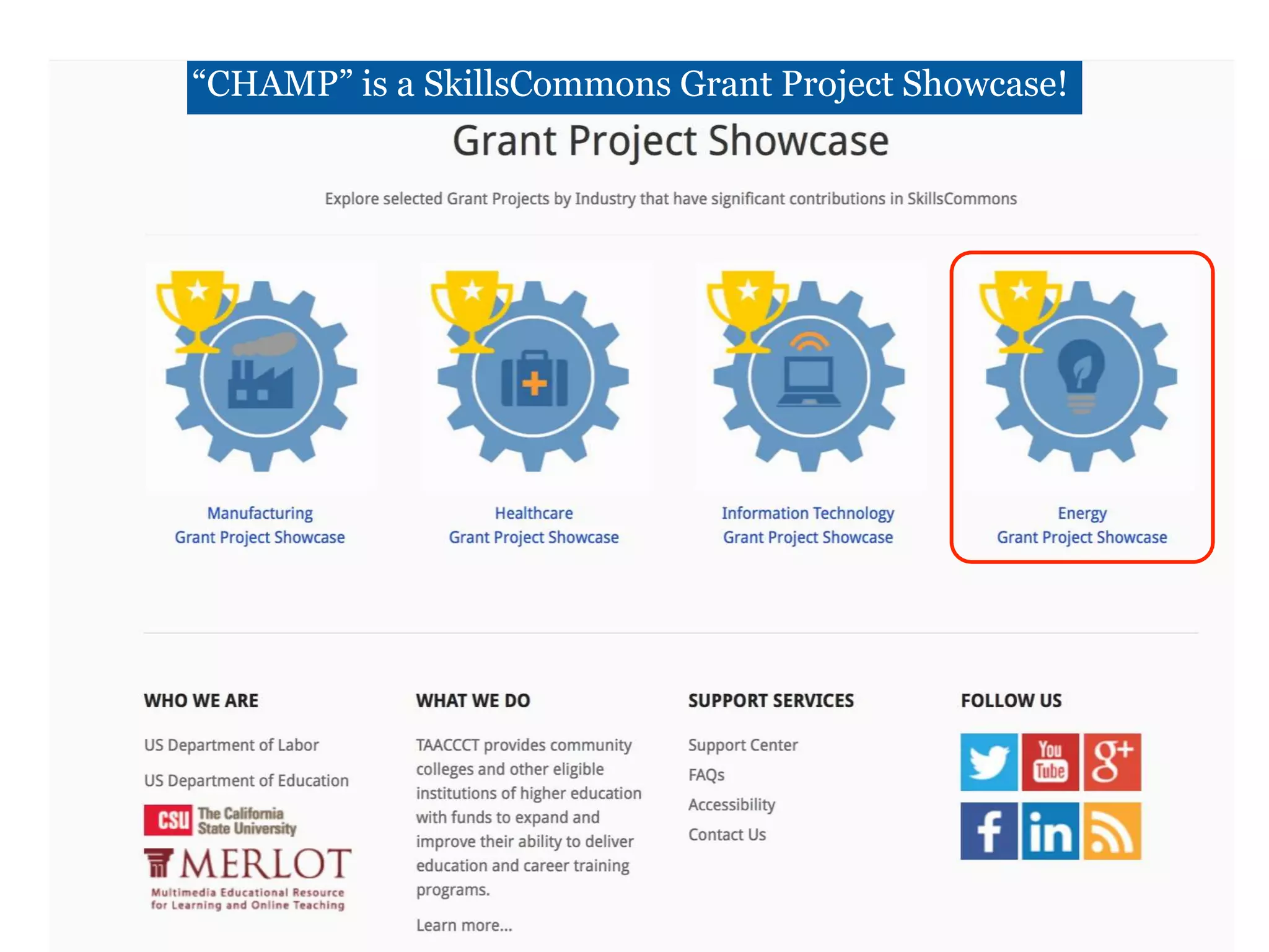 “CHAMP” is a SkillsCommons Grant Project Showcase!
 