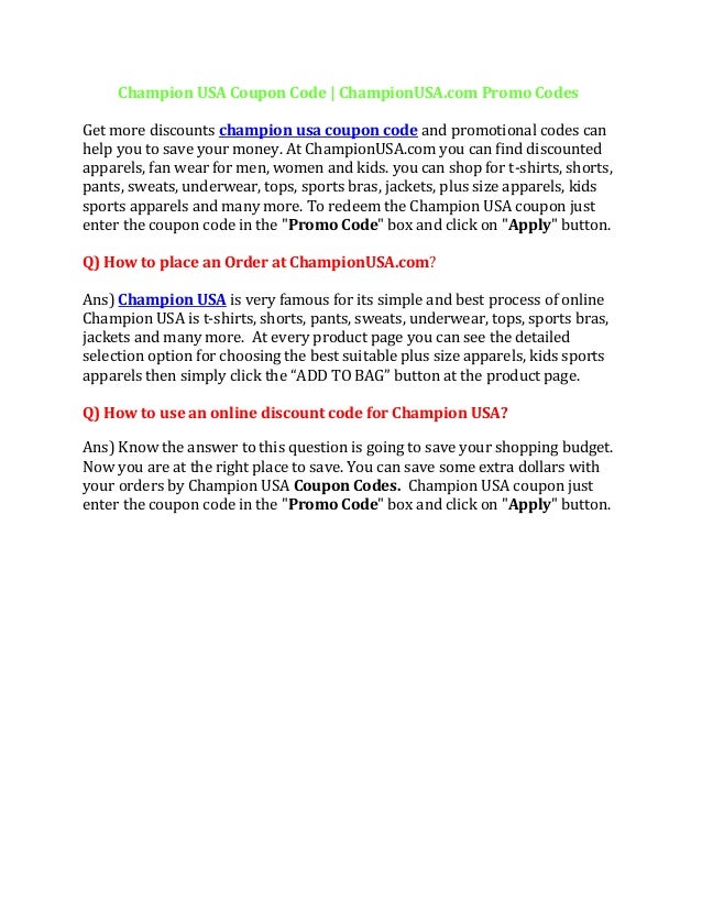 ChampionUSA Coupons Champion USA Coupon Codes Promo