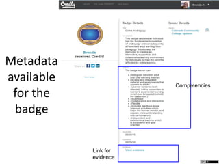 Metadata
available
for the
badge
Competencies
Link for
evidence
 