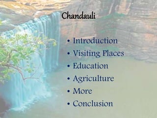 Chandauli
• Introduction
• Visiting Places
• Education
• Agriculture
• More
• Conclusion
 
