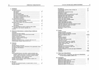 16 CÓMPUTOS Y PRESUPUESTOS
4. Albañilería
De ladrillos comunes:
Para cimientos.............................................................................. m3
Para sótanos ................................................................................
Para submuraciones.....................................................................
Para muro sobre terraplén.............................................................
Para muros en elevación (0,30 y más) ..........................................
Para tabiques en elevación (0,15 y menos).................................... m2
Para tabiques a panderete.............................................................
De ladrillos cerámicos huecos:
Para muros en elevación (detallar espesores) ................................. m3
Para tabiques (detallar espesores).................................................. m2
De bloques de hormigón o de cerámicos portantes:
Para cimientos.............................................................................. m3
Para muros de elevación...............................................................
Para tabiques................................................................................ m2
De otros tipos (ladrillos de máquina, ladrillos de vidrio, piedra,
refractarios, suelo cemento, especiales, etc.)..................................
Cordones............................................................................................ m
5. Aislaciones hidrotérmicas y acústicas (Capas aisladoras)
Hidrófugas:
Horizontal para muros y tabiques ........................................................ m2
Horizontal para solados (contrapiso sobre terreno natural) ...................
Horizontal para cubiertas....................................................................
Vertical, con tabique a panderete ........................................................
Vertical sin tabique (Azotado hidrófugo) ..............................................
Térmicas - Acústicas:
Horizontal (contrapisos flotantes, contrapisos cielos rasos, etc.)...........
Vertical (paredes, tabiques, cámaras de aire, etc.).................................
6. Cubiertas
Inclinadas:
De tejas cerámicas u otros tipos ..........................................................
De chapas onduladas (aluminio, policarbonato, hierro galvanizado u otros)
De chapa lisa a libre dilatación ............................................................
De vidrio....... ...................................................................................
Parabólicas.........................................................................................
Especiales ...........................................................................................
Planas:
Azotea accesible (terraza) o inaccesible, completa (contrapiso para
pendiente, alisado para apoyo de la aislación hidrófuga, aislación
térmica, solado de terminación o protección mecánica, babetas,
juntas de dilatación, ruptores, barrera de vapor)..............................
Terrazas jardín (drenajes, tierra, aislamiento)........................................
Terrazas y azoteas (c/losetas, cámara ventilación, ruptores, etc.)..........
Apertura y cierre de babetas ............................................................... m
7. Revoques
De frente, con material símil piedra, a la piedra lavada, o a la cal ........ m
De patios interiores.............................................................................
OBJETO Y TÉCNICA DEL CÓMPUTO MÉTRICO 17
De medianeras .............................................. .................................... m
Cortes de piedra, goterones, buñas. comisas, etc................................. m?
Toma de juntas....... ........................................................................... m
Engrosado bajo revestimiento de frente...............................................
De parapetos y cargas . . ..................... ...................................
Enlucidos para frentes sobre superficie de hormigón ........
Engrosado interior bajo enlucido de yeso ..... ...................
Engrosado Interior bajo revestimiento.............................
Enlucido sobre superficie de hormigón.............................
Grueso y fino interior fratasado.......................................
Grueso y fino interior terminado al fieltro........................
Completos proyectables .................................................
Alisado impermeable para tanques ..................................
Alisado impermeable bajo bañaderas ...............................
Taparrollos, falsas vigas y otras obras armadas (no al yeso)
Cielos rasos aplicados y armados (no al yeso) ..................
Picado de revoques existentes .........................................
Remiendo de revoques existentes ....................................
Otros tipos......................................................................
8. Yesería
2
Enlucido de paredes ............................................................................ m
(Enlucido de paredes proyectables ........................................................
Enlucido de cielos rasos (aplicados o armados).....................................
Nichos para radiadores y otros............................................................ Unidad
Roperos.............................................................................................
Molduras y gargantas .......................................................................... m
Taparrollos armados ..........................................................................
Falsas vigas y otras obras armadas.......................................................
Estructuras de armado........................................................................
Cielos rasos armados comunes o especiales ........................................ m
Caja de escaleras, palieres. hall, pasillos, etc........................................
Dinteles c/guías para cortina .............................................................. m
Guardacantos .................................................................................
Plaqueados de roca de yeso en paredes .......................... .................... m
Plaqueados de roca de yeso en cielos rasos ..........................................
Aristas de vigas y columnas ................................................................ m2
Enlucidos reforzados con cemento para pegar revestimientos .............. m
Estucados............................................................................................
Remiendos.......................................................................................... Global
9. Cielos rasos independientes
Estructura de sostén y revestimiento, para cielos rasos independientes
no al yeso (chapas metálicas, plásticas, etc.)................................... m
10. Contrapisos
Cascotada en zanjas . ...................................................................... m2
Bajo piso de mosaicos sobre terreno natural........................................ m
Bajo piso de mosaicos sobre losa ........................................................
Bajo piso de madera sobre terreno natural ..........................................
Bajo piso de madera sobre losa............................................................
Bajo piso de madera con cámara de aire.............................................
 