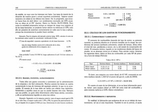 432 CÓMPUTOS Y PRESUPUESTOS
da estable, en cuyo caso los intereses son bajos. Las tasas de interés (en la
situación de nuestra grave y actual coyuntura económica), “bajaron sucesi­
vamente a la mitad en los últimos tres meses Así. la progresión, que arran­
có hacia fines de abril último con rendimientos promedio del 20% anual,
hoy se ubica en el 5%” {fuente: Diario La Nación 24/07/2003). Pero
como la actividad empresaria incluye un margen de nesgo muy superior al
de las tasas bancarias, es prudente tomar valores no inferiores al 10%; todo
ello sin perjuicio de examinar correctamente en cada caso la tasa a aplicar,
porque las circunstancias la pueden hacer cambiar.
Ejemplo: Para la máquina del ejemplo anterior (pág. 429), calcular el costo de
los intereses sobre capital no amortizado, verificando la tasa.
I o) tasa de seguridad, supuesta equivalente a la de tasas bancarias 5, 7%
tasa de riesgo (habida cuenta de la ubicación de la obra.
grado de sofisticación de la máquina, etc.). 6,5%
tasa to ta l = 12,2%
Vida probable 5 años (10 000 h), luego aplicamos el coef. 0.6 (ver valores ta­
bla 22.1).
2Q
) interés anual
= 0.122 x 0,6 x $ 168.000 = $ 12.298
$ 12,298 .= 6,15 $/h
2 OOOh/a
22.2.5. S e g u r o , p a te n te s , a lm a c e n a m ie n to
Todos ellos son gastos conocidos a suministrar por la administración
de la empresa o de fácil estimación. Muchos autores los tienen en cuenta
aumentando la tasa de intereses del apartado anterior, lo que no es acon­
sejable. El manejo de la tasa debe ser hecho con criterio muy restrictivo,
limitándolo a aquellos casos en que no pueda hacerse otra cosa. Siempre
que sea posible, un gasto debe determinarse sobre bases ciertas, concretas,
y ello es perfectamente lograble en estos tres rubros.
Ejemplo: Siguiendo con la máquina anterior, sean el seguro anual igual al 2%
de su valor (hoy. el seguro oscila entre 1.5% a 2%), los gastos de patentamiento nu­
los y el alquiler de un galpón $ 400 por mes. Determinar el costo horario resultante.
ANÁLISIS DEL COSTO DEL EQUIPO 433
Seguro 0.02 x 168.000 = $ 3.360
Patente = $ 0
Almacenamiento 12 x 400 = $ 4.800
por año= $ 8.160
8.160$/a ^ 4 /u
o sea ------- = 4,08 $/h
2 OOOh/a
22.3. CÁLCULO DE LOS GASTOS DE FUNCIONAMIENTO
22.3.1. C o m b u s tib le s y lu b r ic a n te s
El consumo de combustibles depende del tipo de motor, su potencia
nominal, su potencia efectiva en el servicio (variable con la carga), las con­
diciones del servicio (ambiente polvoriento, estado del tiempo, altura sobre
el nivel del mar, pendientes a vencer, etc.) y del estado de conservación del
motor. El consumo teórico, logrado en las condiciones ideales del banco de
prueba, no se alcanzan nunca en el trabajo. Para calcular costos, tómense
los siguientes datos, dados en litros de combustible por cada HP dé poten­
cia y hora de trabajo (Nichols):
Tabu 22.2. HPh
Tipo Sen/icio liviano Servicio mediano Servicio pesado
Motor diesel 0.10 a 0.1 1 0,15 0,26
Motor naftero 0.23 a 0.26 0.30 0.38
Es decir, una máquina con motor diesel, de 67 HP, consumirá en ser­
vicio mediano (siendo 1,344 $/1 el precio del gas-oil, a julio de 2003):
0,15 l/HP h x 67 HP x 1,344 $/l = 13,51 $/h.
En cuanto al costo de los lubricantes, si no se tiene información preci­
sa, tomar: para equipos diesel un 50% del costo total del combustible y
para motores nafteros el 25%. (Datos orientativos.)
22.3.2. M a n te n im ie n to y r e p u e s to s
En realidad, la lubricación que acabamos de ver es un trabajo de man­
tenimiento, tal vez el más importante. También lo son la pintura, el ajuste
 