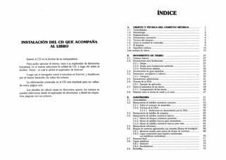 INSTALACIÓN DEL CD QUE ACOMPAÑA
AL LIBRO
Inserte el CD en la lectora de su computadora.
Para poder ejecutar el mismo, vaya a su explorador de directorios
(carpetas); en el mismo seleccione la unidad de CD, y haga clic sobre el
archivo ‘'Inicio", el cual le abrirá el explorador de Internet.
Luego use el navegador como si estuviera en Internet, y desplácese
por el mismo haciendo clic sobre los enlaces.
La información contenida en el CD está diseñada para ser utiliza­
da como página web.
Las planillas de cálculo están en directorios aparte; los mismos se
pueden seleccionar desde el explorador de directorios, o desde las respec­
tivas páginas con sus enlaces.
ÍNDICE
1. O B JE T O Y TÉCNICA DEL CÓM PUTO M É T R IC O ................ 1
1.1. Generalidades.......................................................................................... 1
1.2. Metodología............................................................................................ 2
1.3. Reglamentación....................................................................................... 3
1.4. Documentos necesarios.......................................................................... 4
1.5. Técnica del cómputo.............................................................................. 5
1.6. Sobre la cantidad de materiales............................................................. 8
1.7. El despiezo.............................................................................................. 9
1.8. Superficie cubierta.................................................................................. 13
Lista sumaria de rubros..................................................................................... 15
2. MOVIM IENTO DE TIERRA ......................................................... 27
2.1. Criterios básicos..................................................................................... 27
2.2. Excavaciones para fundaciones............................................................. 27
2.2.1. Zanjas............................................................................................ 27
2.2.2. Zanjas para instalaciones sanitarias............................................ 31
2.2.3. Fundaciones aisladas.................................................................... 32
2.3. Excavaciones de gran superficie............................................................ 33
2.4. Desmontes, terraplenes y rellenos......................................................... 34
2.4.1. Cómputo.................................................................................. *... 35
2.5. Excavaciones subterráneas..................................................................... 41
2.6. Normas de la DNA................................................................................. 42
2.6.1. Ejemplo de aplicación................................................................. 42
2.7. Sobre la naturaleza de las tierras........................................................... 44
2.7.1. Compactación de las tierras....................................................... 46
2.8. Relación entre la forma de medir yel costo.......................................... 47
3 . A LB A Ñ ILERÍA .................................................................................... 51
3.1. Generalidades.......................................................................................... 51
3.2. Manipostería de ladrillos cerámicoscomunes........................................ 52
3.2.1. Sobre el consumo de materiales................................................ 56
3.2.2. Normas de la DNA...................................................................... 59
3.2.2.1. Mediciones no desarrolladas por la DNA................... 60
3.3. Manipostería de ladrillos de máquina.................................................... 62
3.4. Manipostería de ladrillos cerámicos huecos.......................................... 62
3.4.1. Muros de bloques cerámicos portantes...................................... 62
3.4.2. Muros de ladrillos huecos para cerramiento.............................. 64
3.4.3. Muros de ladrillos cerámicos huecos para vista......................... 64
3.5. Manipostería refractaria........................................................................ 65
3.6. Bloques de morteros aglomerados con cemento (bloque de hormigón) .. 66
3.6.1. Morteros usuales para muros debloque de concreto................. 68
3.6.2. Capa compresión para forjados horizontales
con ladrillones cementicios......................................................... 70
3.7. Resumen final......................................................................................... 71
3.8. Capas aisladoras ................................................................................. 72
3.8.1. Medición .................................................................................. 73
3.8.2. Rendimientos............................................................................... 74
3.9. Bovedillas................................................................................................ 75
 