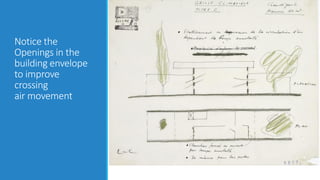 Notice the
Openings in the
building envelope
to improve
crossing
air movement
 