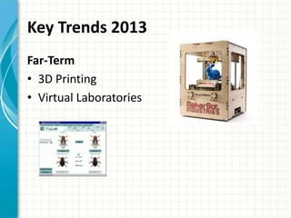 Key Trends 2013
Far-Term
• 3D Printing
• Virtual Laboratories

 