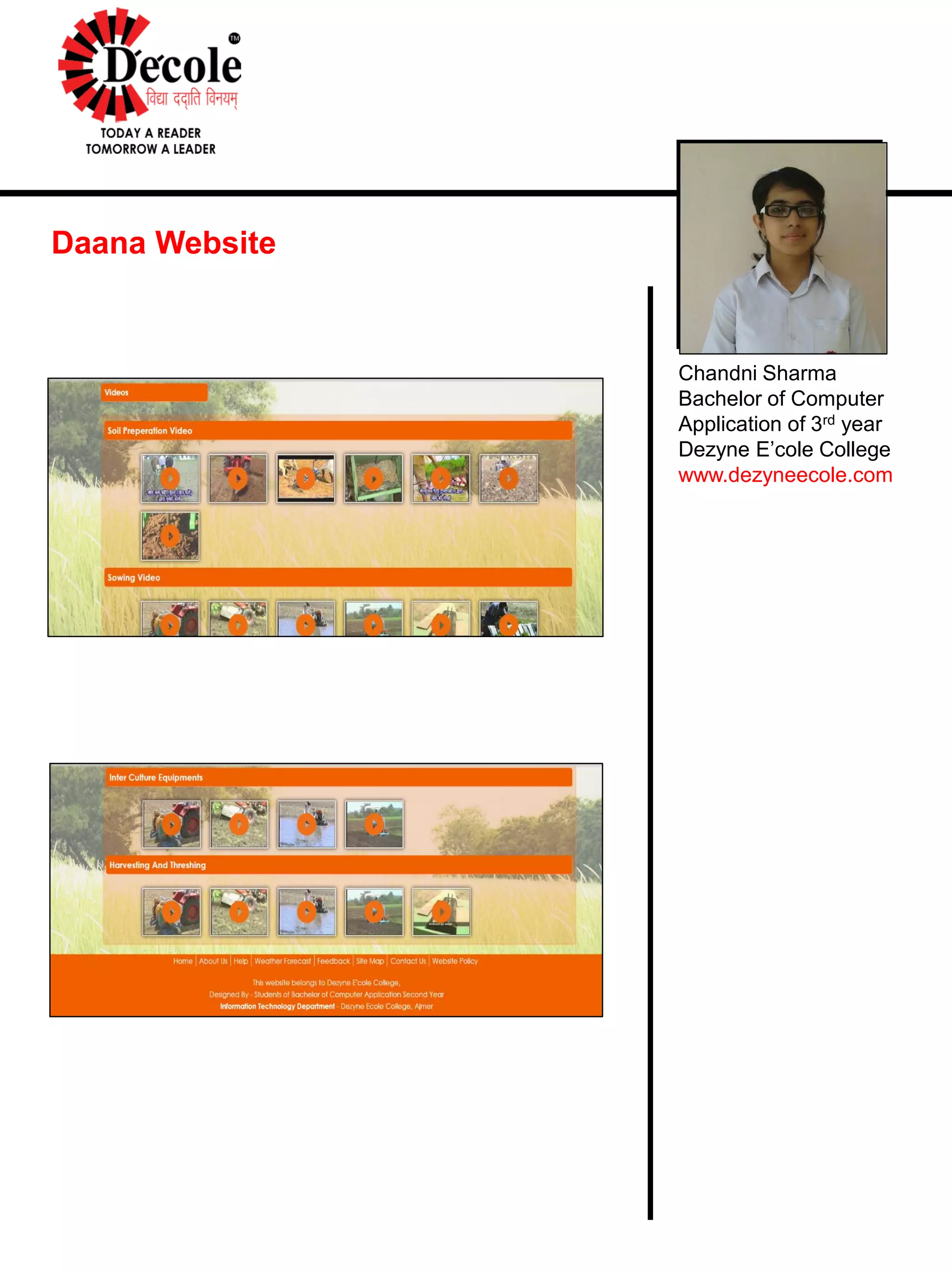 Chandni Sharma,Project on HTML and CSS, student final year BCA, Dezyne ...