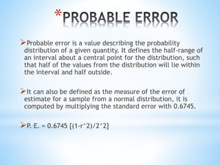 Probable Error Example Chandrakant bhardwaj's m&i ppt | PPTX