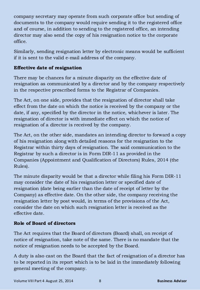 how to resign from a board of directors