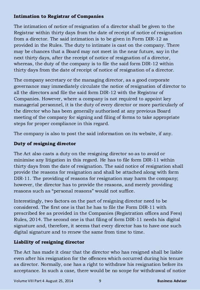 resignation of director a new provision duty of director board an