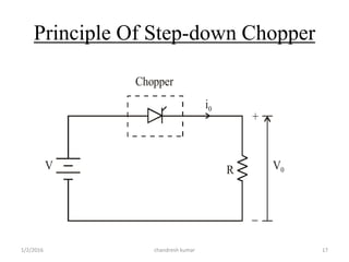 Principle Of Step-down Chopper
V
i0
V0
Chopper
R
+

chandresh kumar1/2/2016 17
 