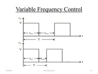 Variable Frequency Control
v0
V
V
v0
t
t
tON
tON
T
T
tOFF
tOFF
chandresh kumar1/2/2016 37
 