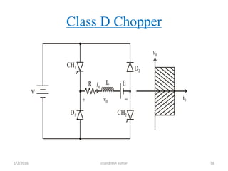 Class D Chopper
V
+ v0
D2
D1 CH2
CH1
v0
i0
L ER i0
chandresh kumar1/2/2016 56
 