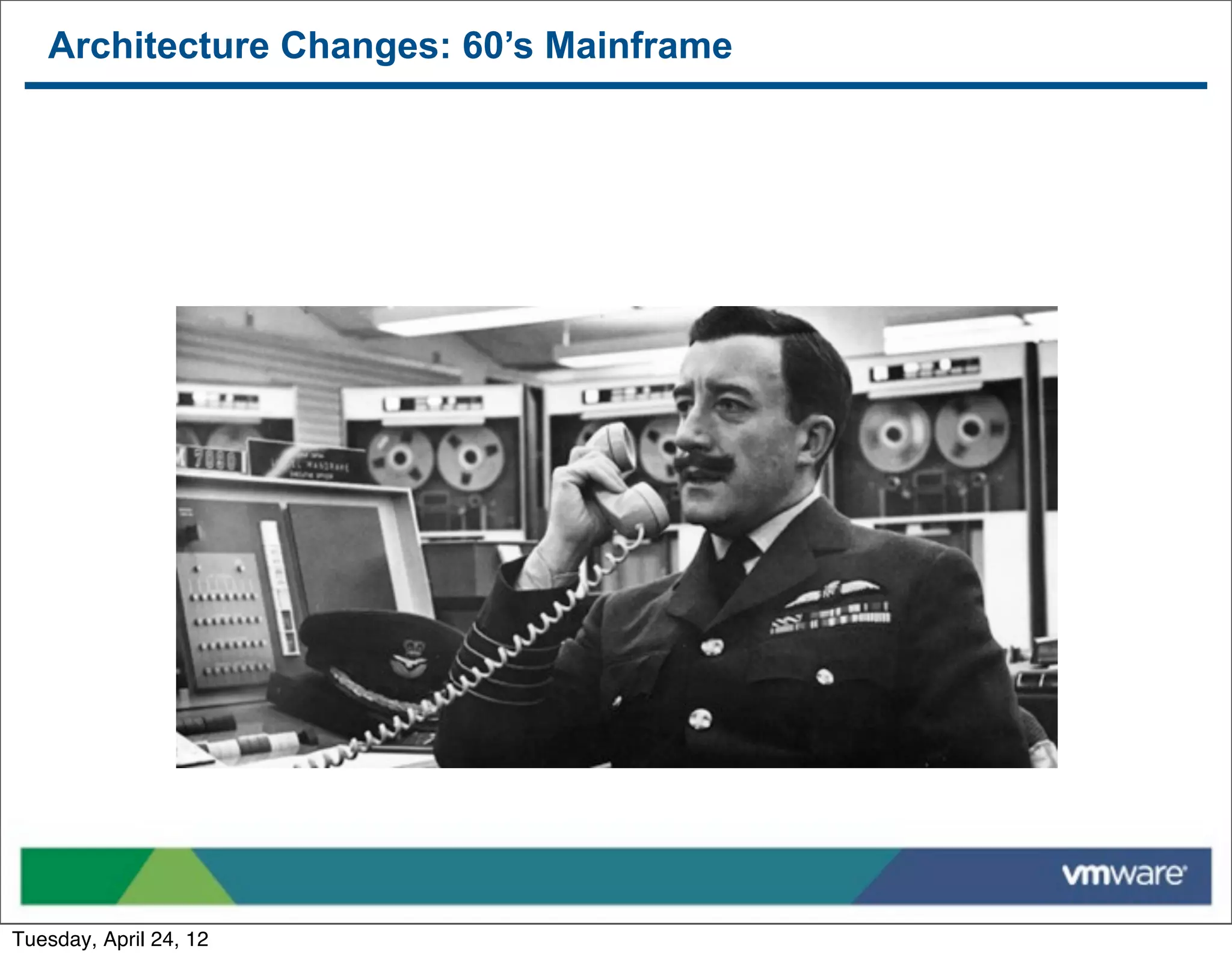 Architecture Changes: 60’s Mainframe




Tuesday, April 24, 12
 