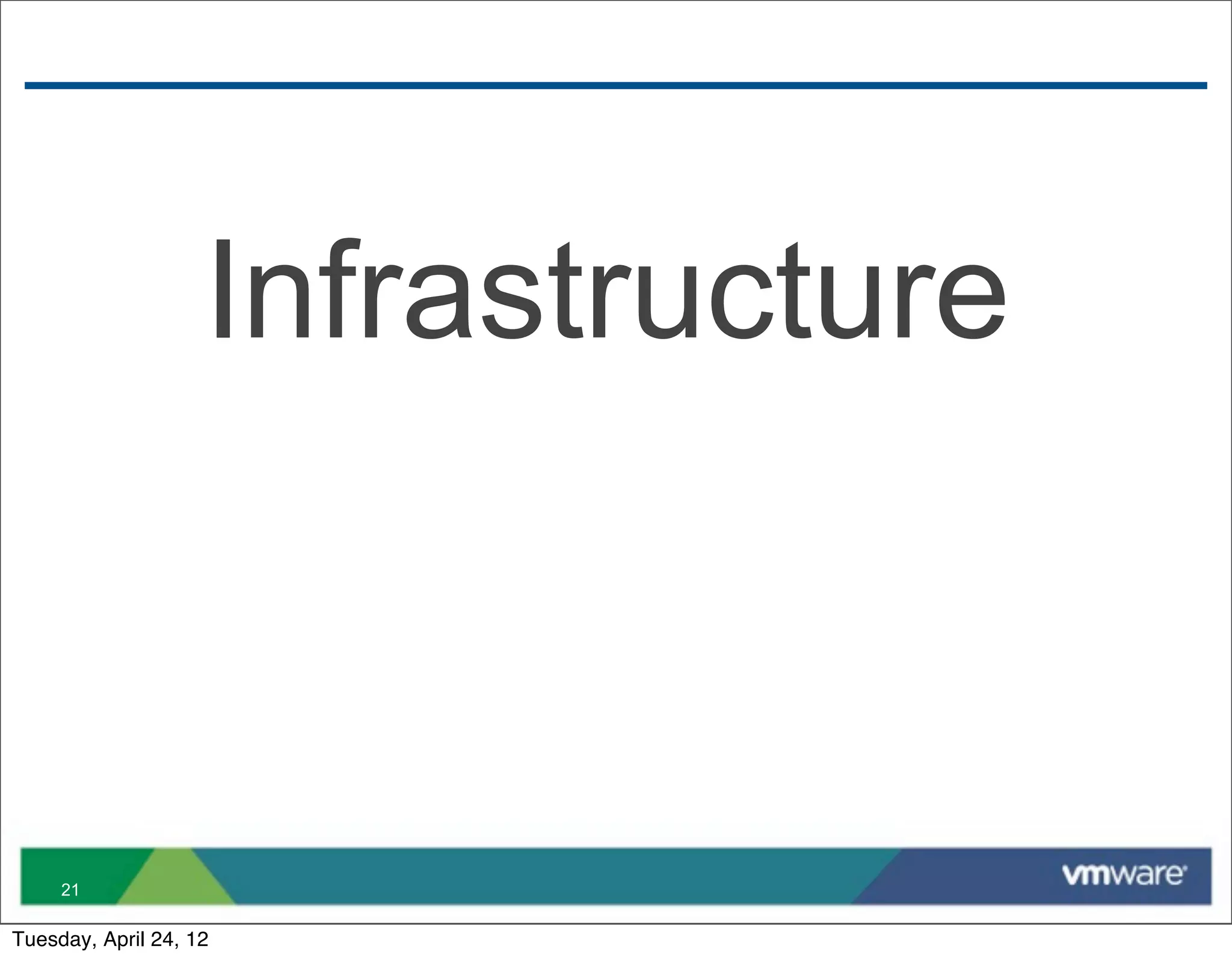 Infrastructure



     21

Tuesday, April 24, 12
 